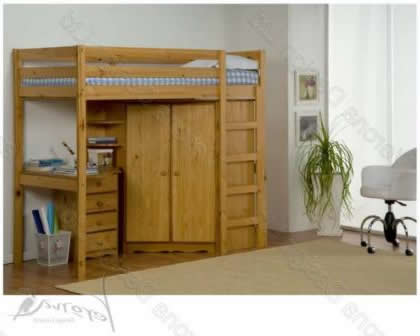 Verona Rimini Childrens High Bed With Corner Wardrobe Set | Antique