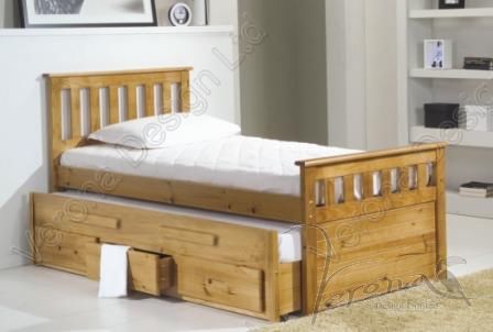 Verona 3'0 Bergamo Bed with Pull Out Bed and Three Drawers | Waxed"