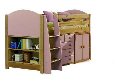 Verona Childrens Midsleeper Set with Cupboard | Pink