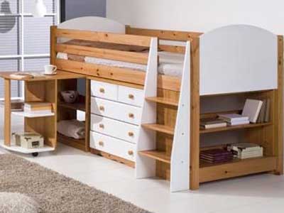 Verona Childrens Midsleeper with Pullout Desk | White